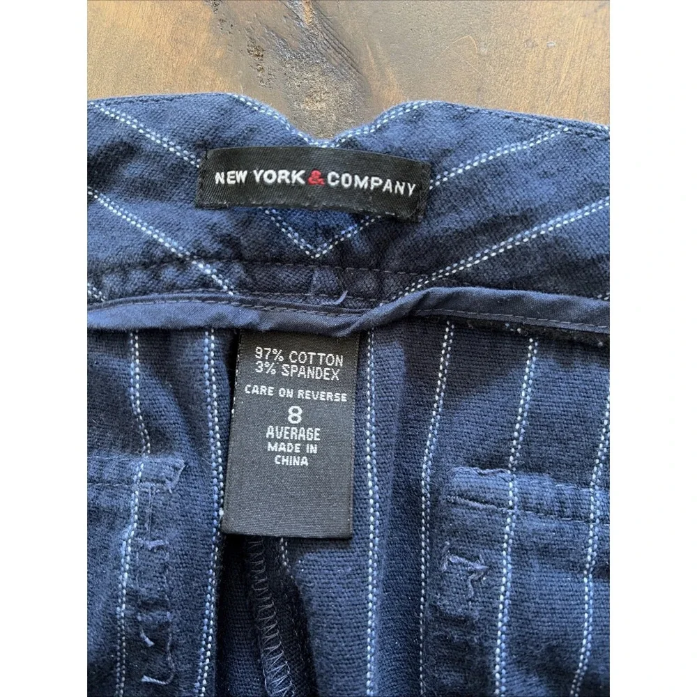 New York & Company Pinstripe Trousers Womens Size 8 Navy Blue Work Y2K Cotton